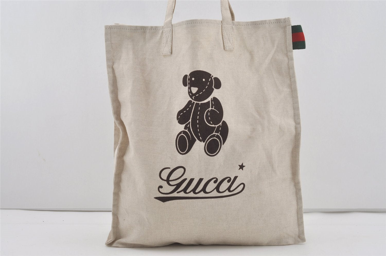 Authentic GUCCI Web Sherry Line Bear Hand Tote Bag Canvas 327237 White 6888I