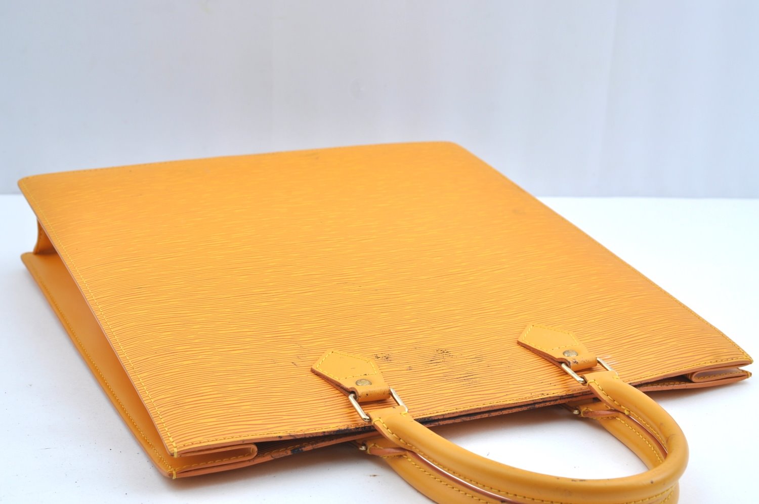 Authentic Louis Vuitton Epi Leather Sac Plat Hand Bag M52079 Yellow Junk 6889G