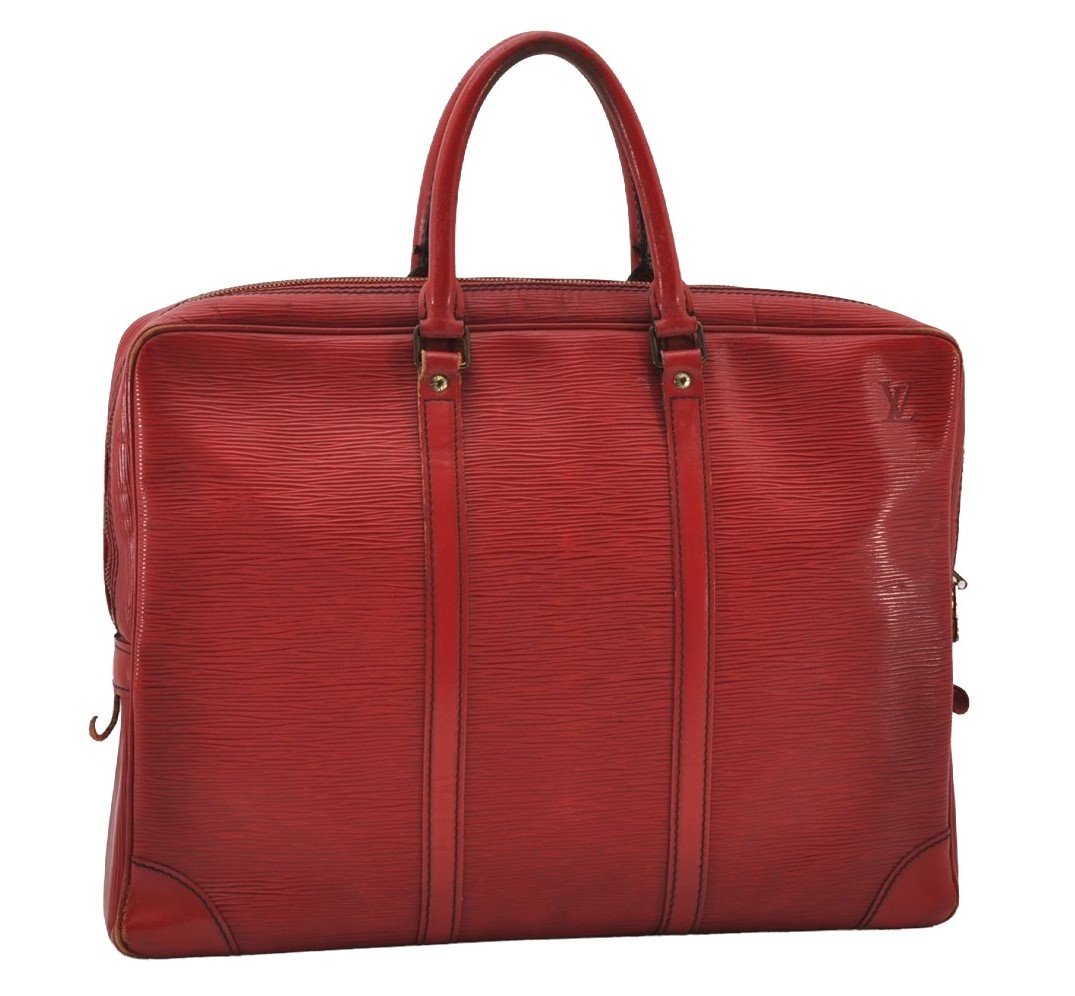 Authentic Louis Vuitton Epi Porte Documents Voyage Briefcase Red M54477 LV 6891I