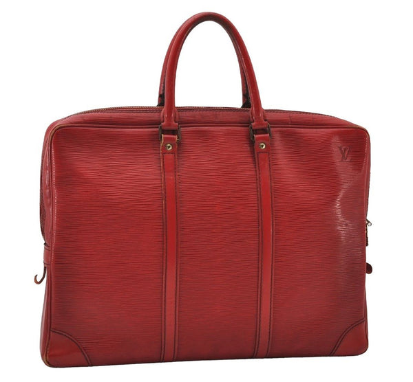 Authentic Louis Vuitton Epi Porte Documents Voyage Briefcase Red M54477 LV 6891I