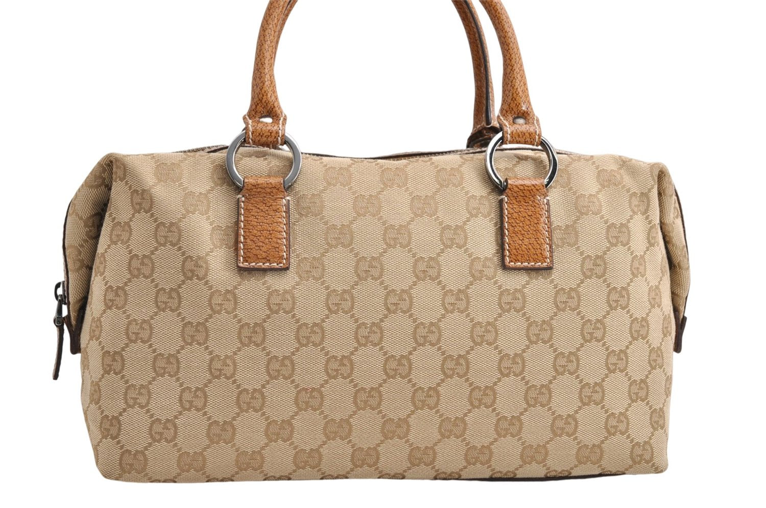 Authentic GUCCI Hand Boston Bag Purse GG Canvas Leather 113009 Beige 6892E