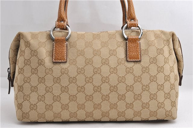 Authentic GUCCI Hand Boston Bag Purse GG Canvas Leather 113009 Beige 6892E