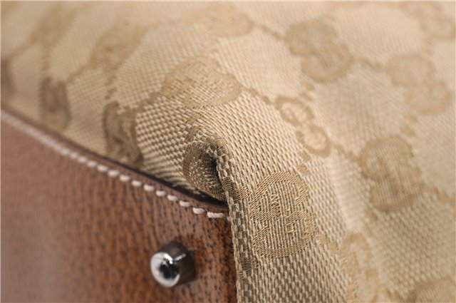 Authentic GUCCI Hand Boston Bag Purse GG Canvas Leather 113009 Beige 6892E