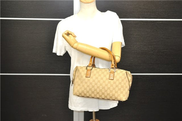 Authentic GUCCI Hand Boston Bag Purse GG Canvas Leather 113009 Beige 6892E