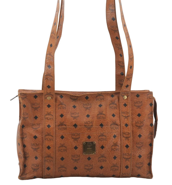 Authentic MCM Visetos Leather Vintage Shoulder Tote Bag Brown 6893D