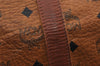 Authentic MCM Visetos Leather Vintage 2Way Travel Boston Bag Brown 6902I