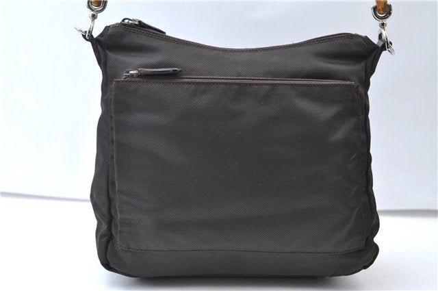 Authentic GUCCI Vintage Bamboo 2Way Shoulder Hand Bag Nylon Leather Brown 6904E