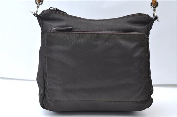Authentic GUCCI Vintage Bamboo 2Way Shoulder Hand Bag Nylon Leather Brown 6904E