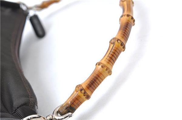 Authentic GUCCI Vintage Bamboo 2Way Shoulder Hand Bag Nylon Leather Brown 6904E