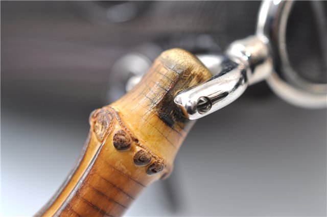 Authentic GUCCI Vintage Bamboo 2Way Shoulder Hand Bag Nylon Leather Brown 6904E