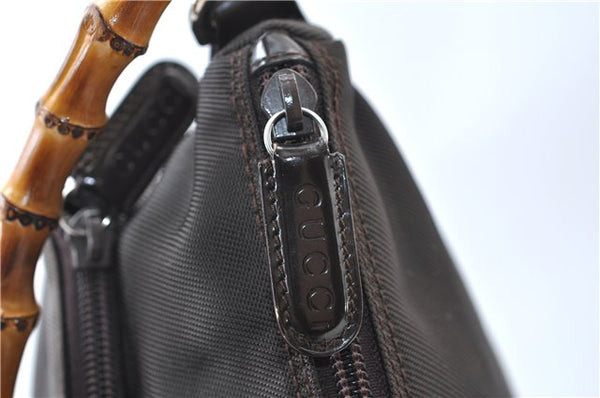 Authentic GUCCI Vintage Bamboo 2Way Shoulder Hand Bag Nylon Leather Brown 6904E