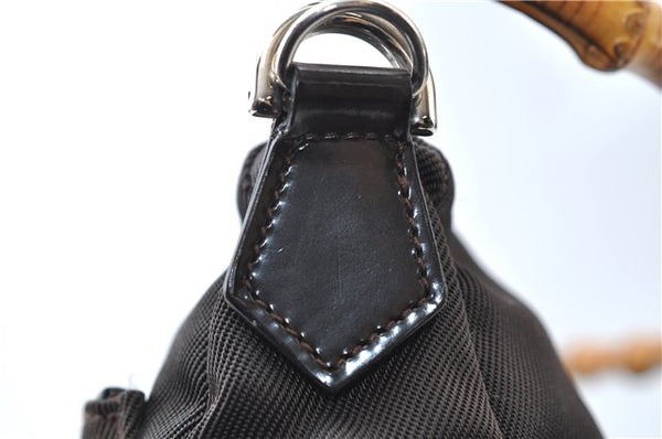 Authentic GUCCI Vintage Bamboo 2Way Shoulder Hand Bag Nylon Leather Brown 6904E