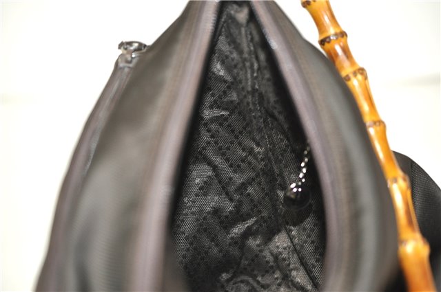 Authentic GUCCI Vintage Bamboo 2Way Shoulder Hand Bag Nylon Leather Brown 6904E