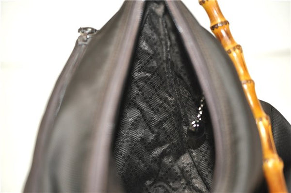 Authentic GUCCI Vintage Bamboo 2Way Shoulder Hand Bag Nylon Leather Brown 6904E