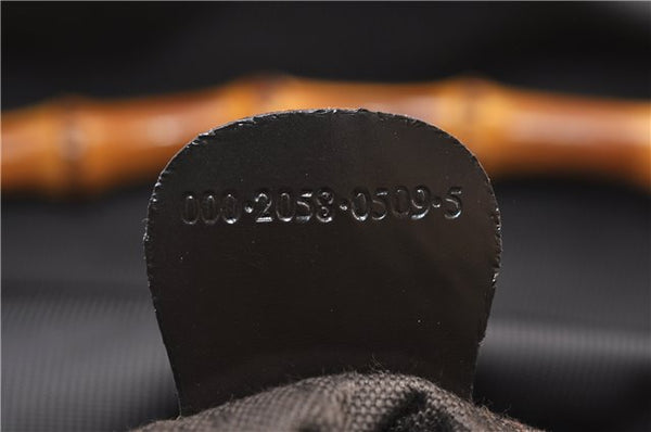 Authentic GUCCI Vintage Bamboo 2Way Shoulder Hand Bag Nylon Leather Brown 6904E