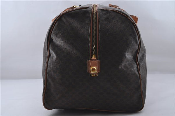 Authentic CELINE Macadam Blason Travel Boston Bag Leather Brown 6907D