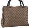 Authentic GUCCI Vintage Bamboo Hand Bag GG Canvas Leather 0021010 Brown 6907E