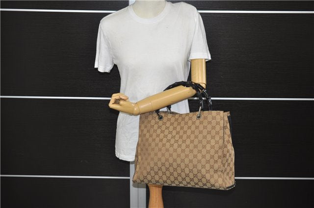 Authentic GUCCI Vintage Bamboo Hand Bag GG Canvas Leather 0021010 Brown 6907E