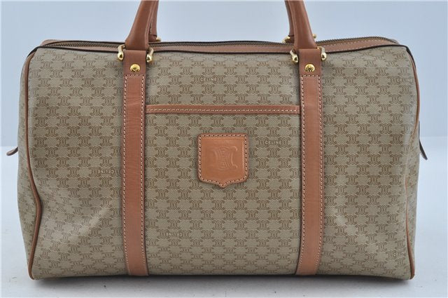 Authentic CELINE Macadam Blason Pattern Hand Boston Bag PVC Leather Beige 6908D