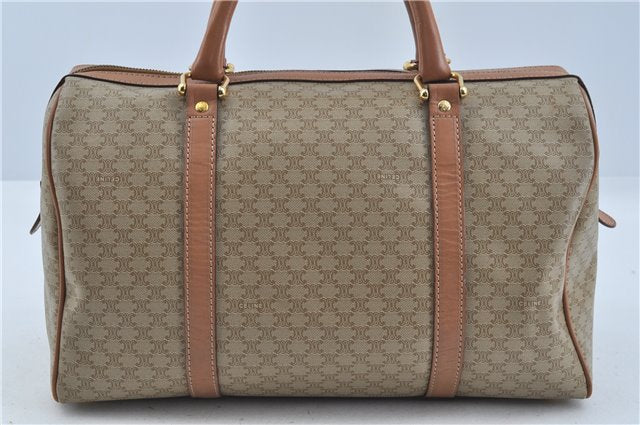 Authentic CELINE Macadam Blason Pattern Hand Boston Bag PVC Leather Beige 6908D