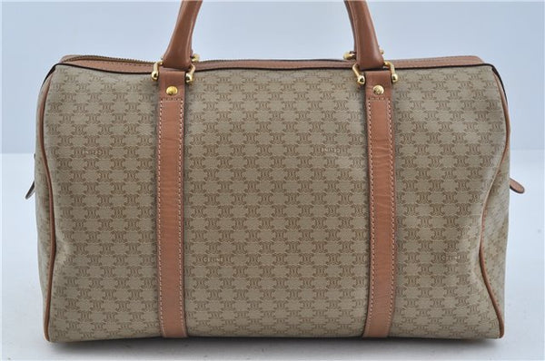 Authentic CELINE Macadam Blason Pattern Hand Boston Bag PVC Leather Beige 6908D