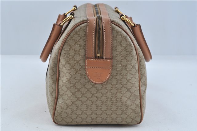 Authentic CELINE Macadam Blason Pattern Hand Boston Bag PVC Leather Beige 6908D