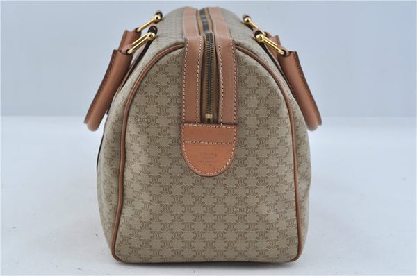 Authentic CELINE Macadam Blason Pattern Hand Boston Bag PVC Leather Beige 6908D