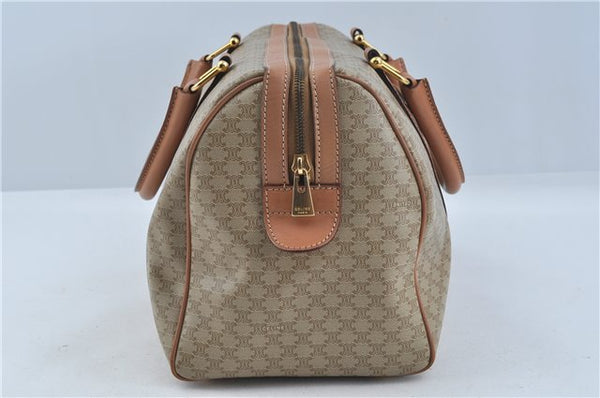 Authentic CELINE Macadam Blason Pattern Hand Boston Bag PVC Leather Beige 6908D