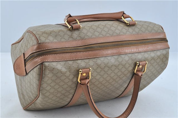 Authentic CELINE Macadam Blason Pattern Hand Boston Bag PVC Leather Beige 6908D