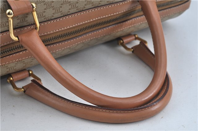 Authentic CELINE Macadam Blason Pattern Hand Boston Bag PVC Leather Beige 6908D