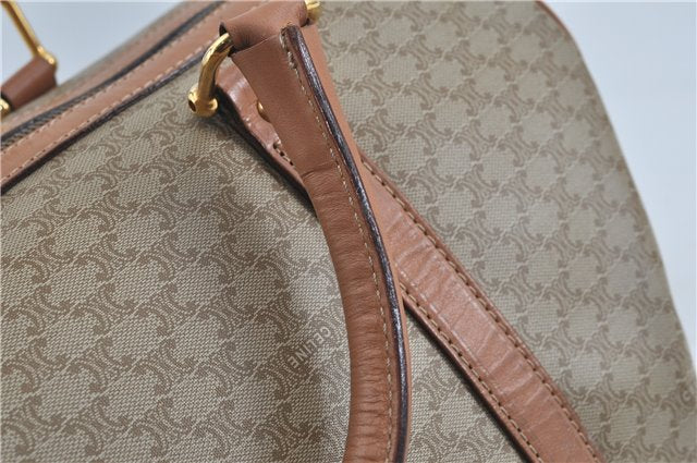Authentic CELINE Macadam Blason Pattern Hand Boston Bag PVC Leather Beige 6908D