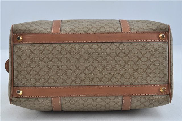 Authentic CELINE Macadam Blason Pattern Hand Boston Bag PVC Leather Beige 6908D