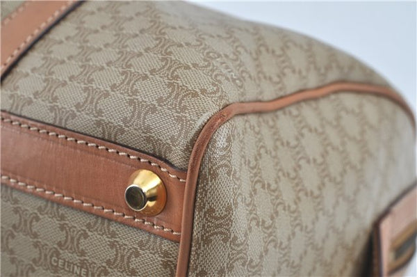 Authentic CELINE Macadam Blason Pattern Hand Boston Bag PVC Leather Beige 6908D