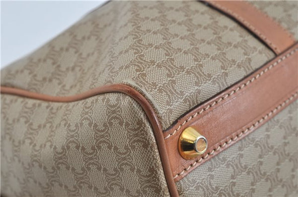 Authentic CELINE Macadam Blason Pattern Hand Boston Bag PVC Leather Beige 6908D