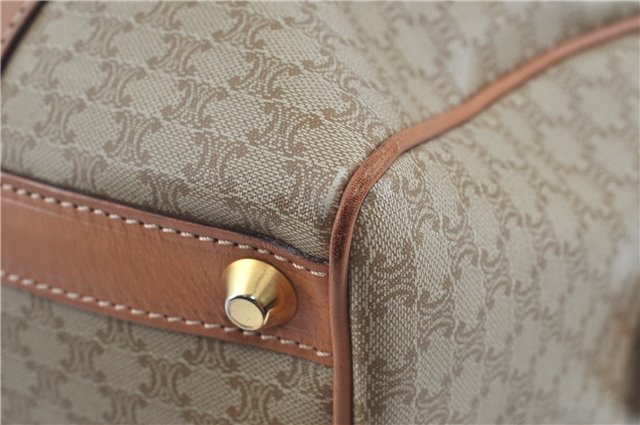 Authentic CELINE Macadam Blason Pattern Hand Boston Bag PVC Leather Beige 6908D