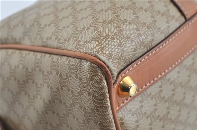 Authentic CELINE Macadam Blason Pattern Hand Boston Bag PVC Leather Beige 6908D