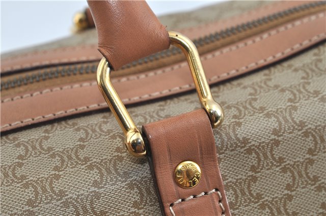 Authentic CELINE Macadam Blason Pattern Hand Boston Bag PVC Leather Beige 6908D