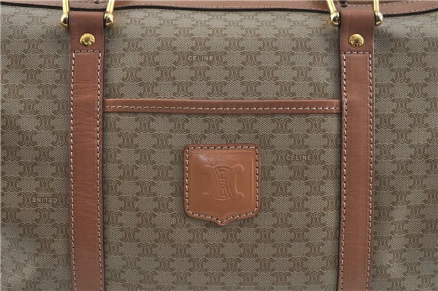 Authentic CELINE Macadam Blason Pattern Hand Boston Bag PVC Leather Beige 6908D
