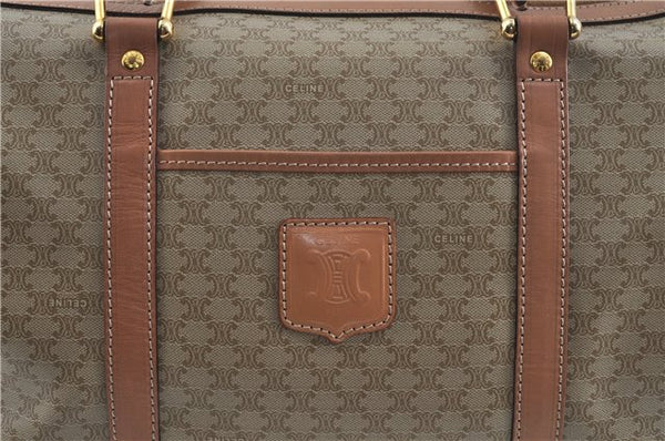 Authentic CELINE Macadam Blason Pattern Hand Boston Bag PVC Leather Beige 6908D