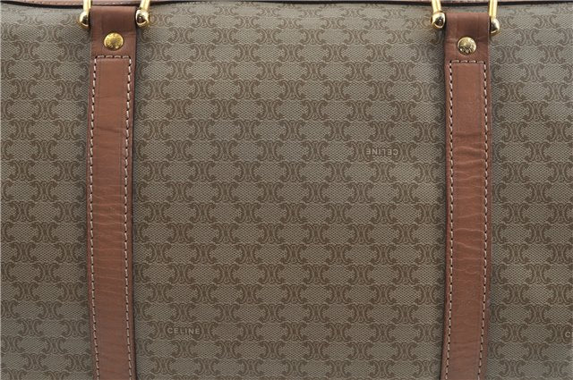 Authentic CELINE Macadam Blason Pattern Hand Boston Bag PVC Leather Beige 6908D