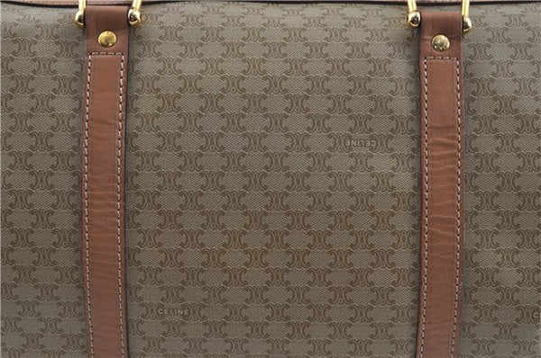 Authentic CELINE Macadam Blason Pattern Hand Boston Bag PVC Leather Beige 6908D