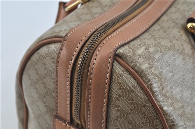 Authentic CELINE Macadam Blason Pattern Hand Boston Bag PVC Leather Beige 6908D