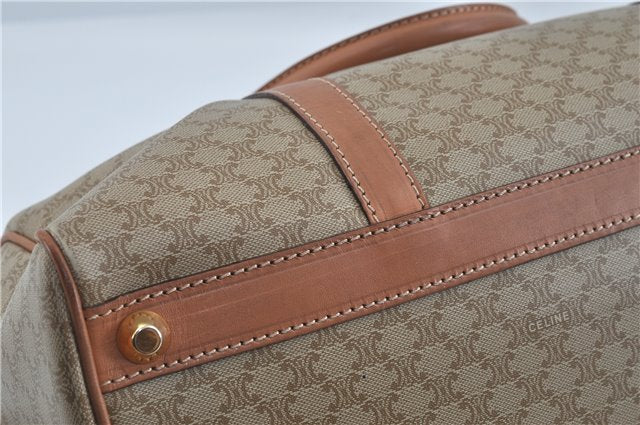 Authentic CELINE Macadam Blason Pattern Hand Boston Bag PVC Leather Beige 6908D