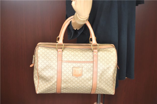 Authentic CELINE Macadam Blason Pattern Hand Boston Bag PVC Leather Beige 6908D