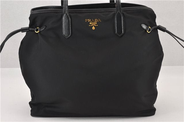 Authentic PRADA Nylon Tessuto Saffiano Leather Shoulder Tote Bag Black 6912F