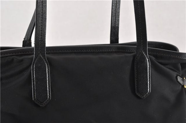 Authentic PRADA Nylon Tessuto Saffiano Leather Shoulder Tote Bag Black 6912F