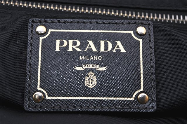 Authentic PRADA Nylon Tessuto Saffiano Leather Shoulder Tote Bag Black 6912F