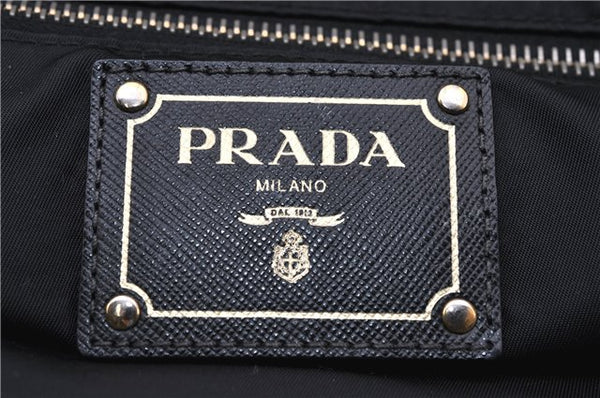 Authentic PRADA Nylon Tessuto Saffiano Leather Shoulder Tote Bag Black 6912F