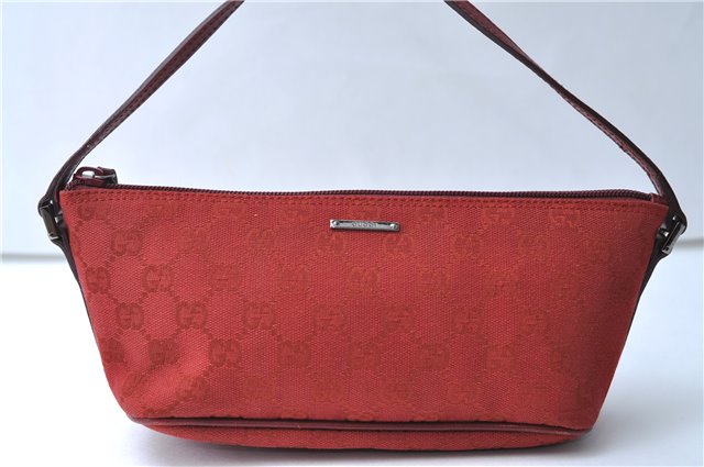 Authentic GUCCI Vintage Hand Bag Pouch Purse GG Canvas Leather 07198 Red 6913E