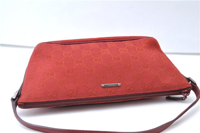 Authentic GUCCI Vintage Hand Bag Pouch Purse GG Canvas Leather 07198 Red 6913E